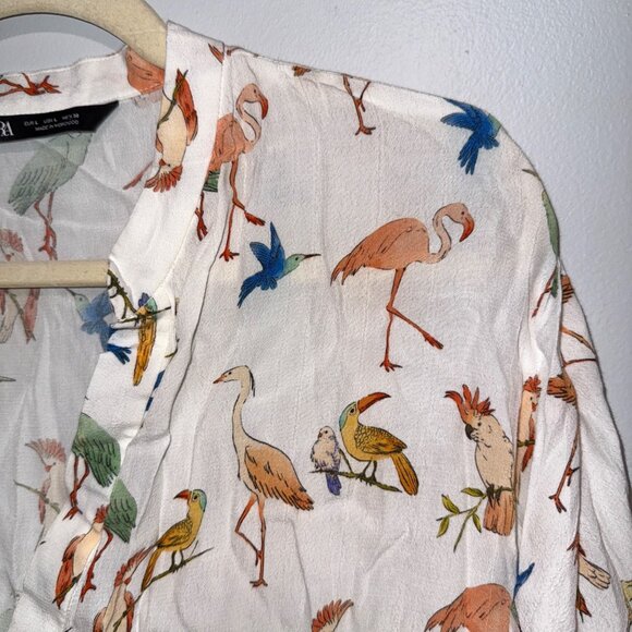 Zara Womens Bird Print Lightweight Blouse - Size L - Flamingo - Picture 2 of 5